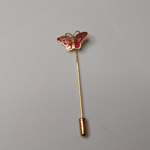 Red And Gold Tone Butterfly Stick Pin - Picture 9 of 14